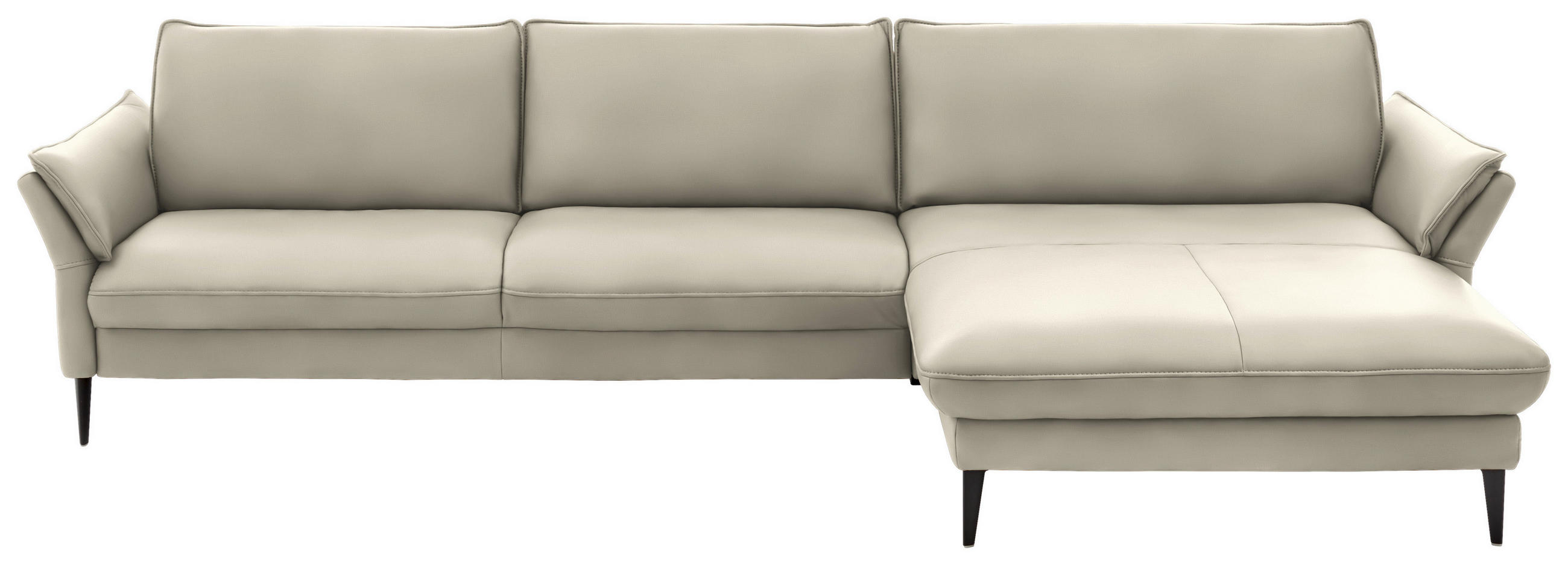 ECKSOFA in Echtleder Ecru  - Ecru/Schwarz, Design, Leder/Metall (334/172cm) - Valdera