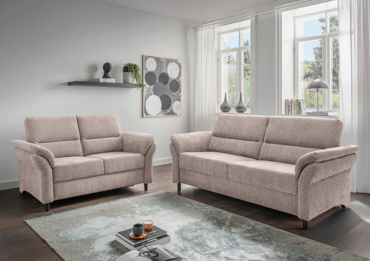 2-SITZER-SOFA in Mikrofaser Beige  - Beige/Schwarz, Modern, Holz/Textil (147/90/89cm) - Livetastic