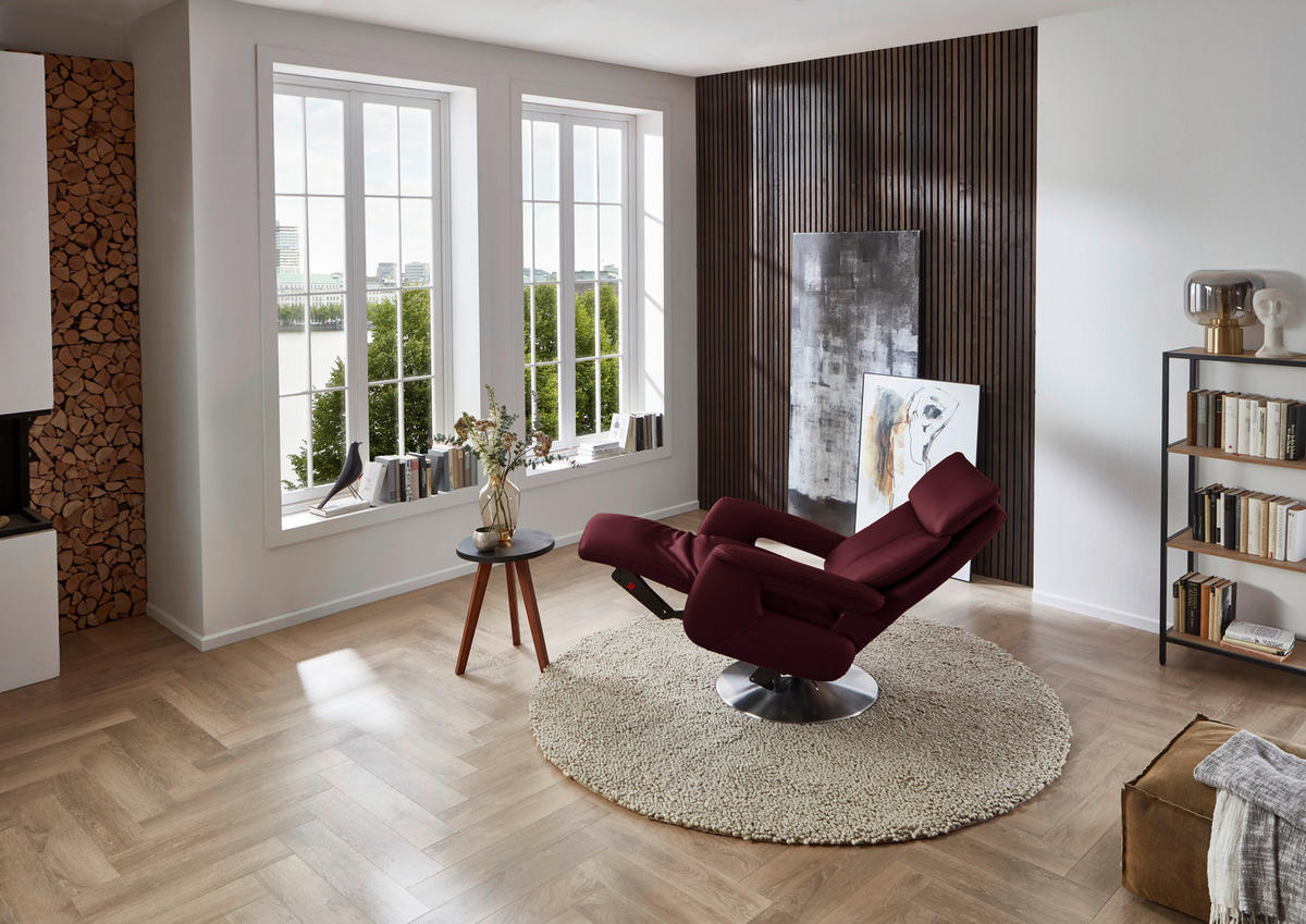 RELAXSESSEL in Leder Weinrot  - Edelstahlfarben/Weinrot, Design, Leder/Metall (78/112/85cm) - Cantus