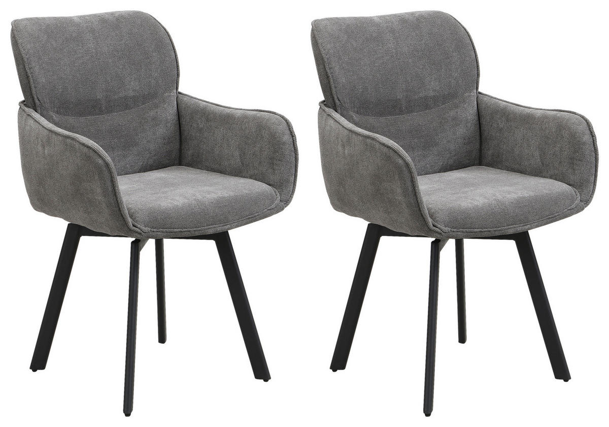 STUHL-SET 2 Stück  in Stahl Webstoff  - Dunkelgrau/Schwarz, MODERN, Textil/Metall (61/90/63cm) - MID.YOU