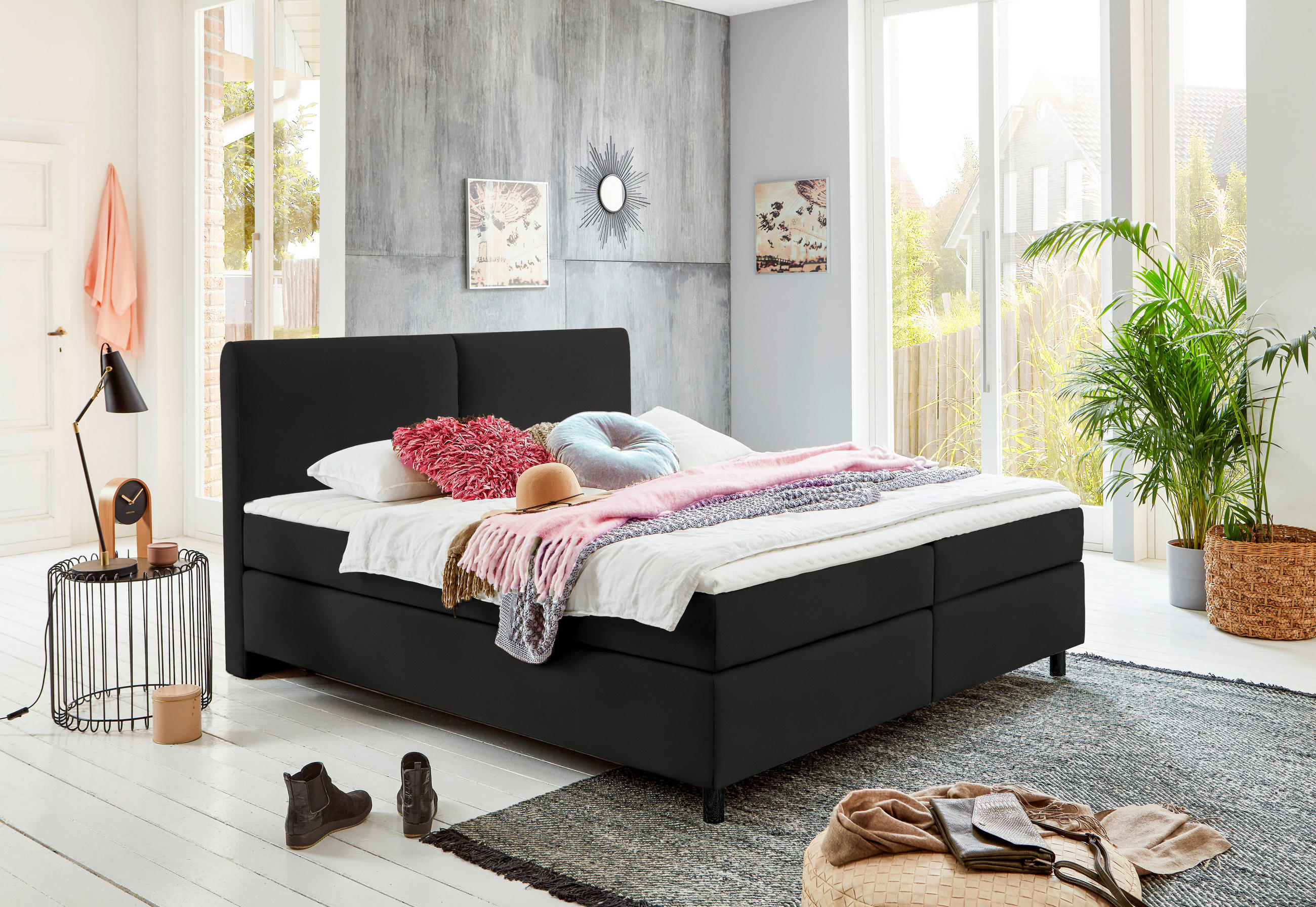 BOXSPRINGBETT 200/200 cm  in Schwarz  - Schwarz, Konventionell, Kunststoff/Textil (200/200cm) - Hom`in