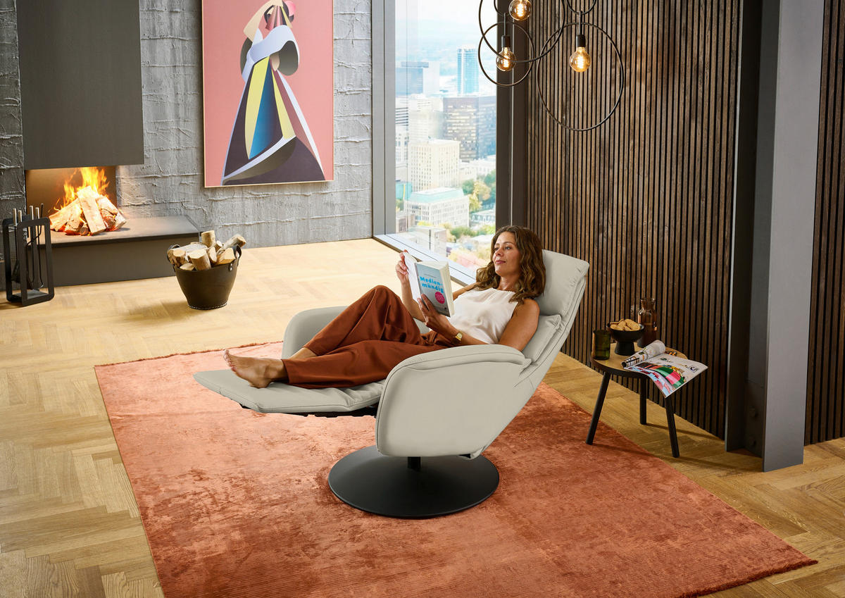 RELAXSESSEL in Leder Ecru  - Ecru/Schwarz, Design, Leder/Metall (76/108/86cm) - Dieter Knoll