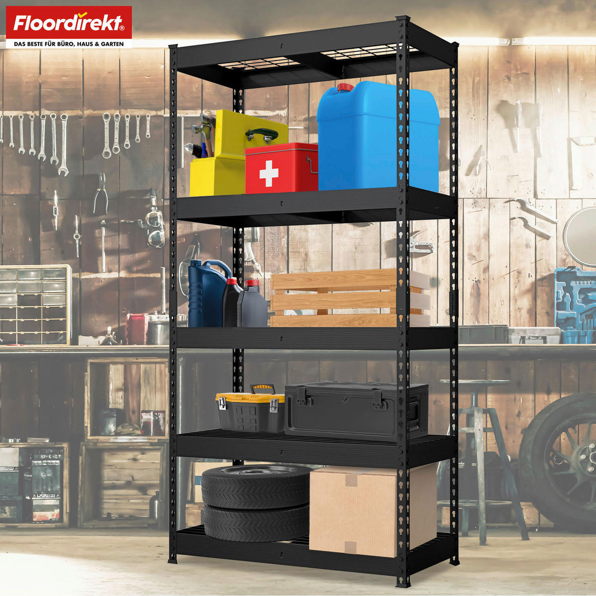 SCHWERLASTREGAL 90/180/60 cm  - Schwarz, Basics, Metall (90/180/60cm) - Floordirekt