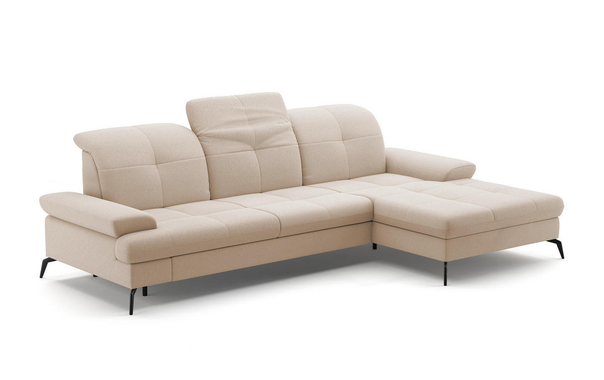 ECKSOFA in Flachgewebe Creme  - Creme/Schwarz, Konventionell, Textil/Metall (279/185cm) - Sit & More