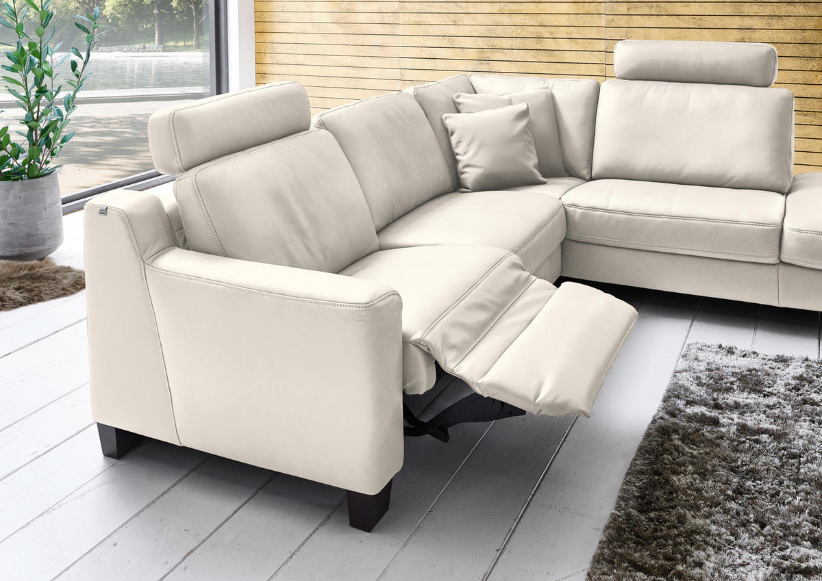 ECKSOFA in Echtleder Creme  - Eichefarben/Creme, Design, Leder/Holz (259/235cm) - Valdera