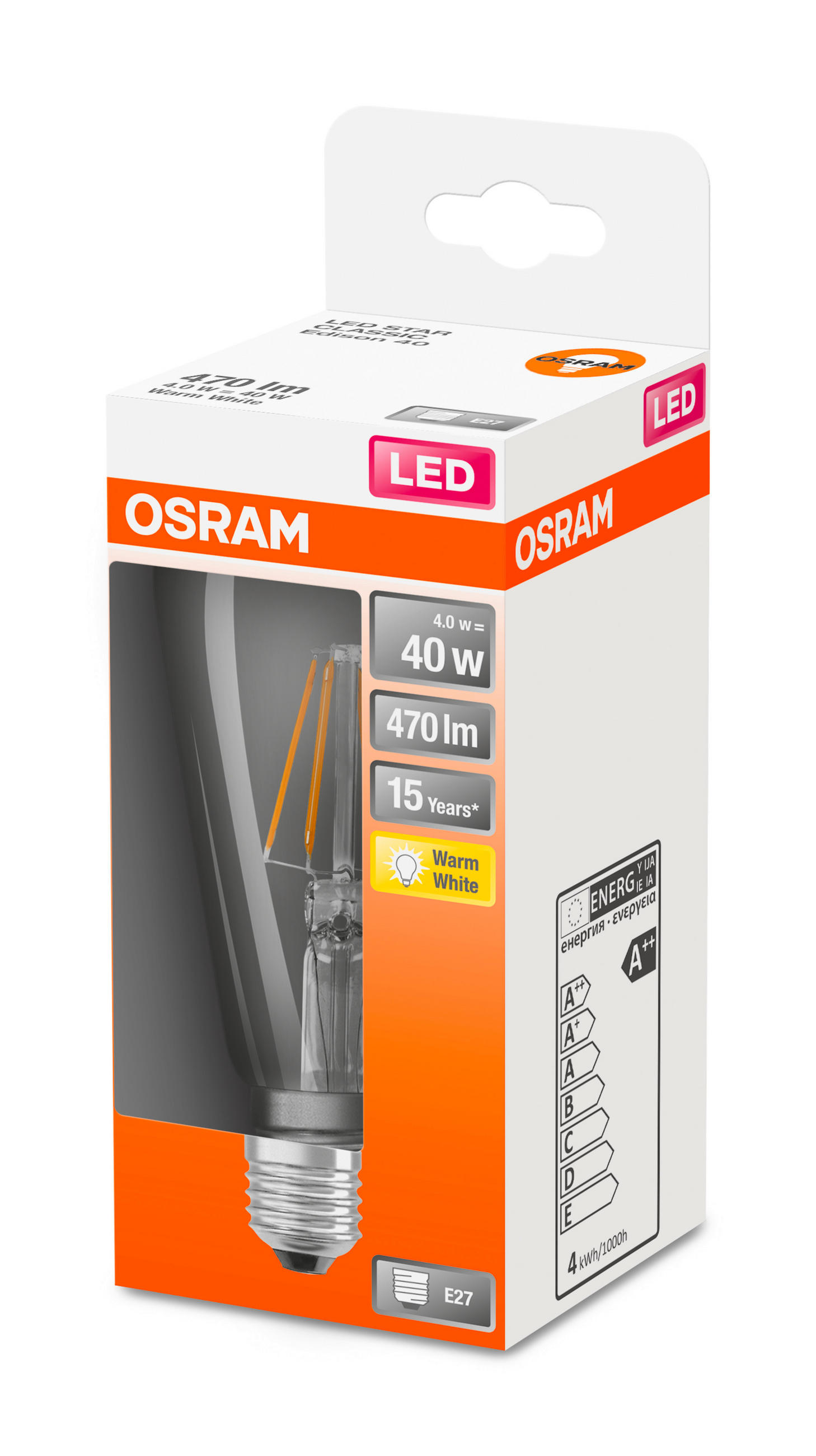 LED-LEUCHTMITTEL   E27 4 W 470 lm  - Klar, Basics, Glas (6,4/14,3cm) - Osram