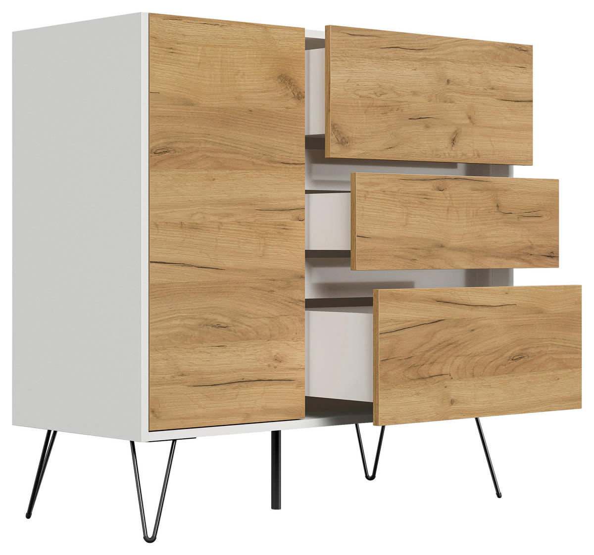 SIDEBOARD Posseik Industrial  in 99/93,6/42 cm  - Elfenbein/Weiß Hochglanz, Design, Holzwerkstoff/Metall (99/93,6/42cm) - P & B