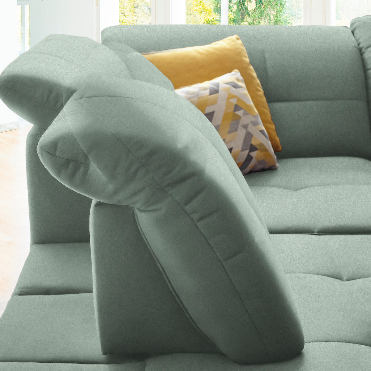 ECKSOFA in Chenille Mintgrün  - Schwarz/Mintgrün, Design, Textil/Metall (240/308cm) - Xora