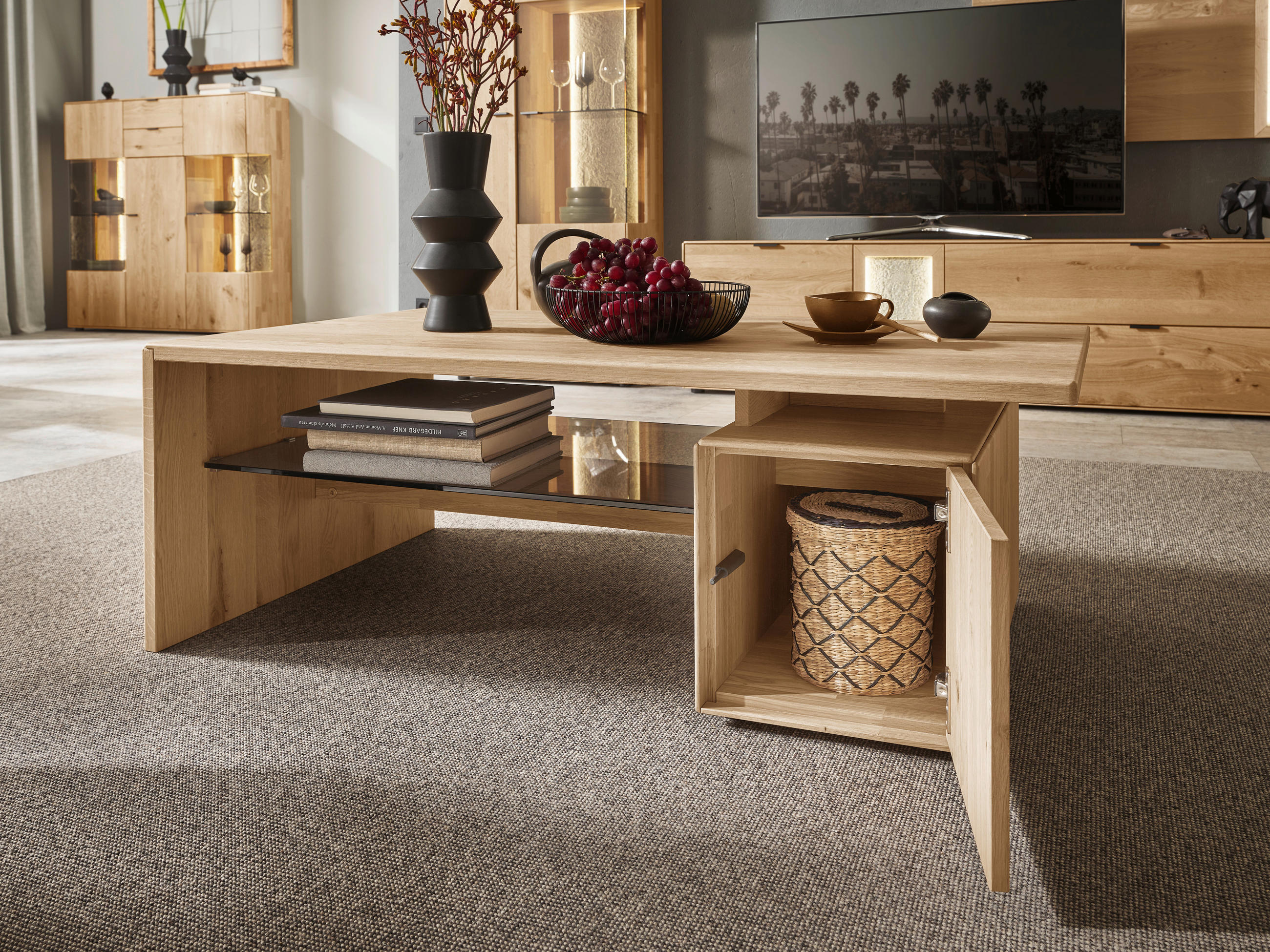 COUCHTISCH in Holz, Glas 120/70/42 cm  - Natur, Glas/Holz (120/70/42cm) - Valnatura