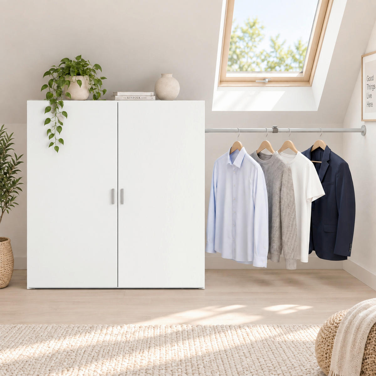 KOMBISCHRANK 90/100/52 cm 2 Tür(en)-türig Weiß  - Silberfarben/Weiß, MODERN, Holzwerkstoff/Metall (90/100/52cm) - Livetastic