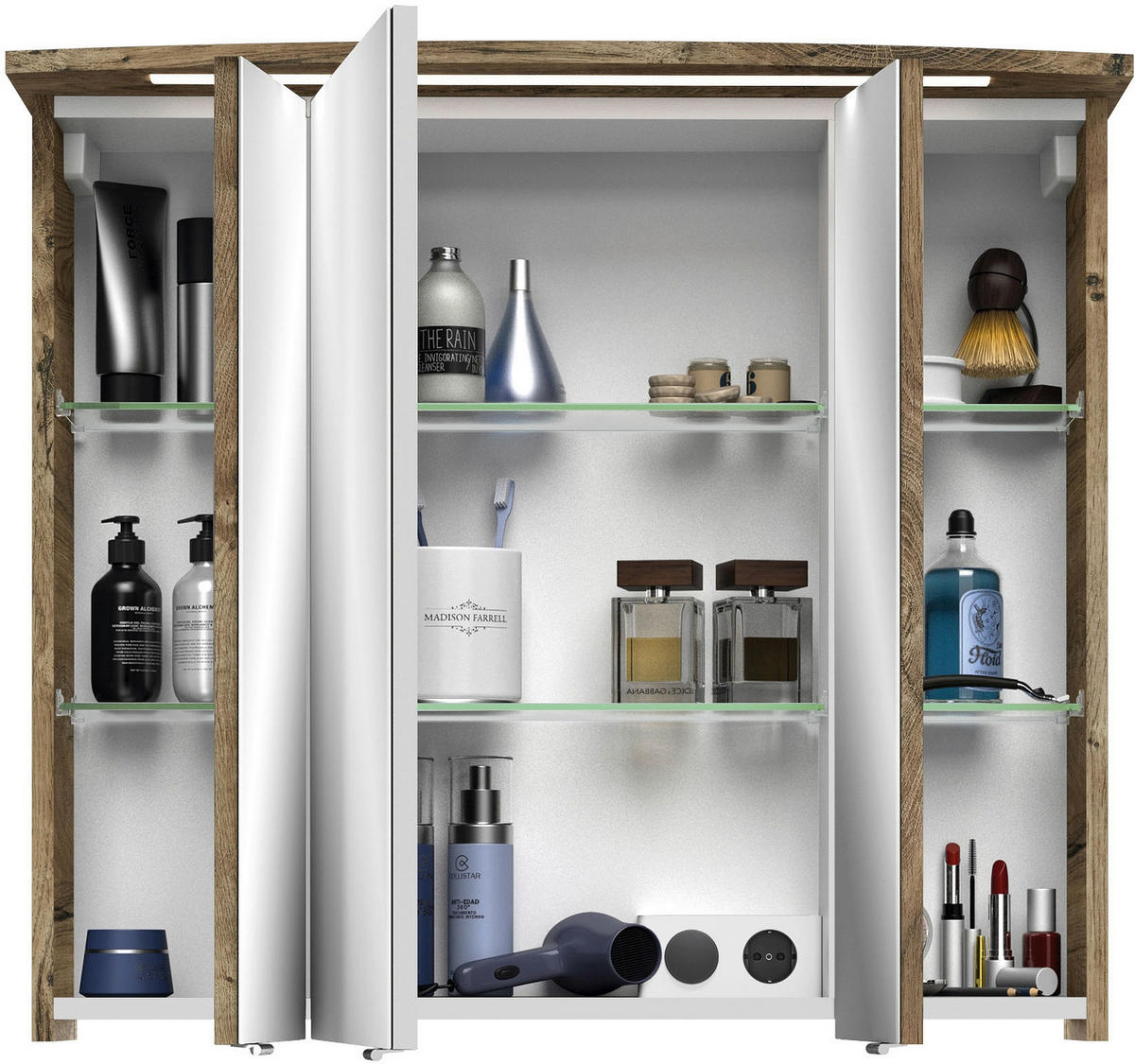 BADEZIMMER 3-teilig  in 84 cm  - Eiche dunkel/Chromfarben, MODERN, Glas/Keramik (84cm) - Sadena