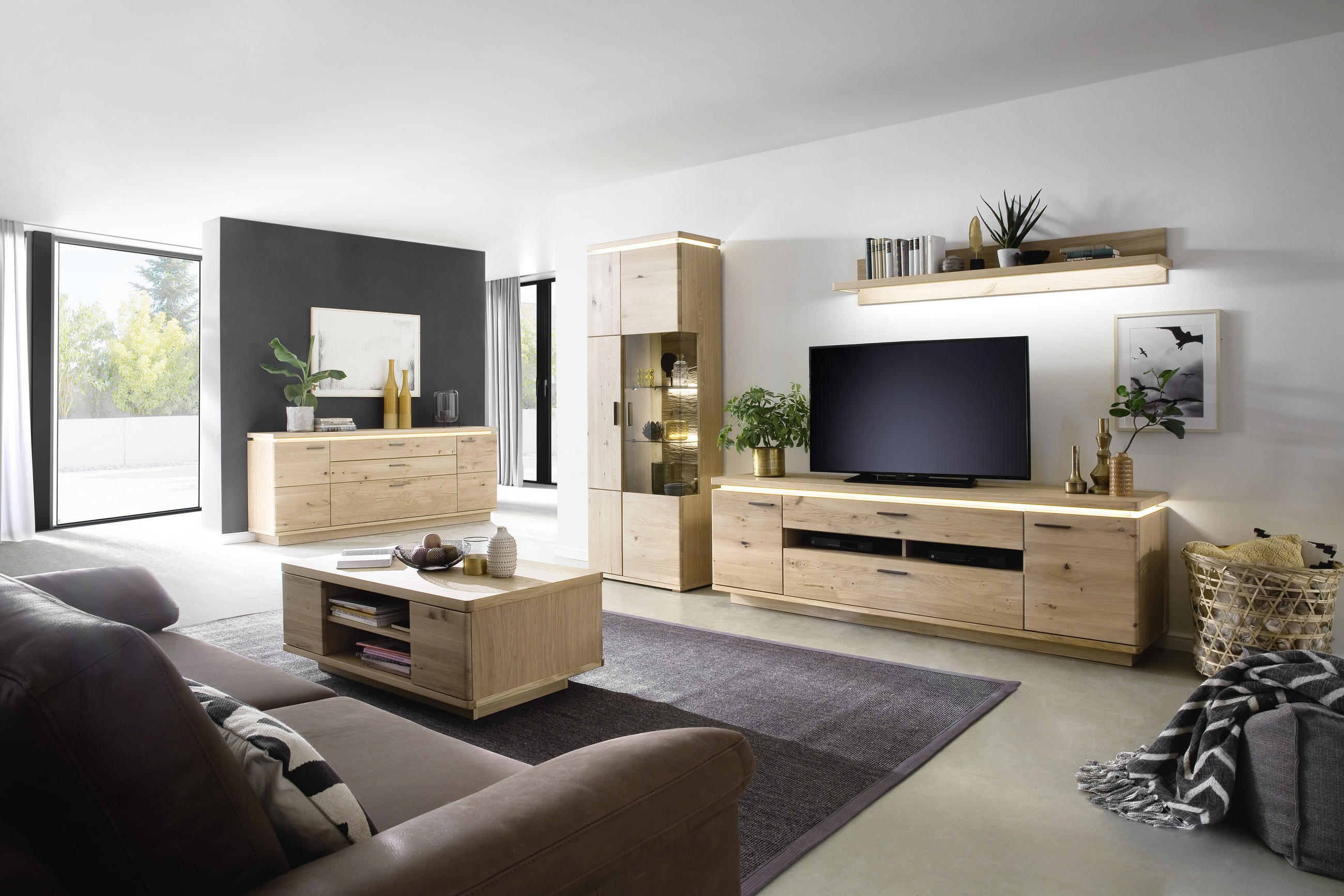 TV DIEL, trámový dub, dub bianco, 210/68/50 cm - sivá/dub bianco, Design, kov/drevo (210/68/50cm) - Linea Natura