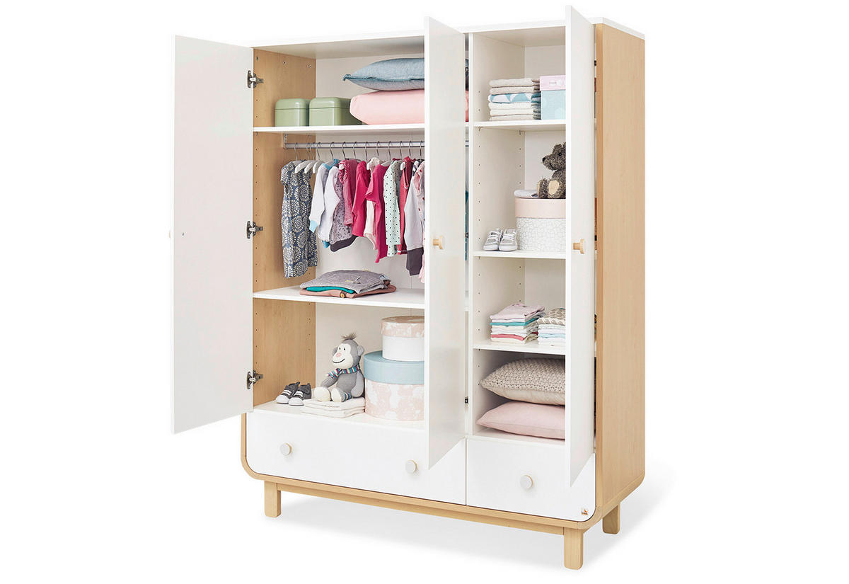 BABYKLEIDERSCHRANK PINOLINO ROUND Weiß, Ahornfarben  - Ahornfarben/Weiß, Design, Holz/Holzwerkstoff (145/183/54cm) - Pinolino