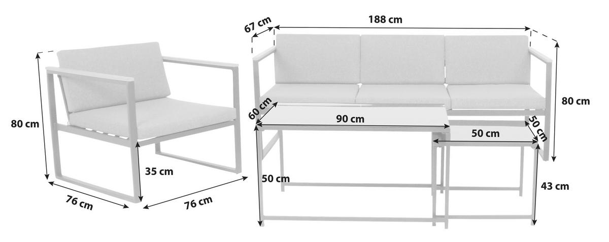 LOUNGEGARNITUR   Stahl  - Anthrazit, Basics, Textil/Metall - Acamp