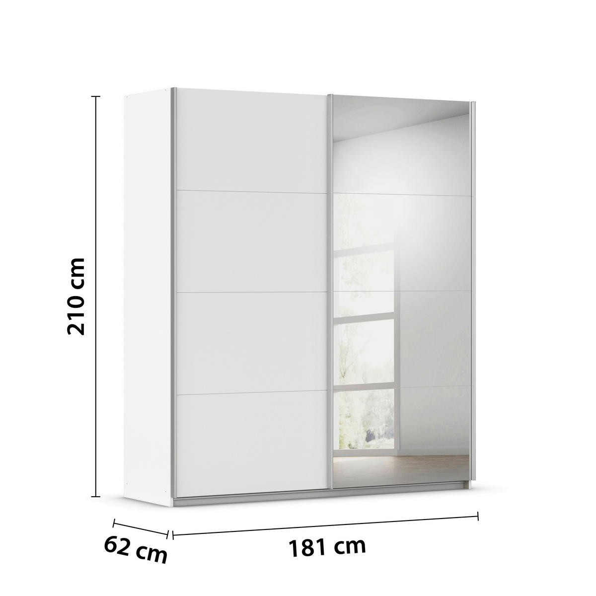 SCHWEBETÜRENSCHRANK 181/210/62 cm 2 Tür(en)-türig Weiß  - Alufarben/Weiß, KONVENTIONELL, Glas/Holzwerkstoff (181/210/62cm) - home24