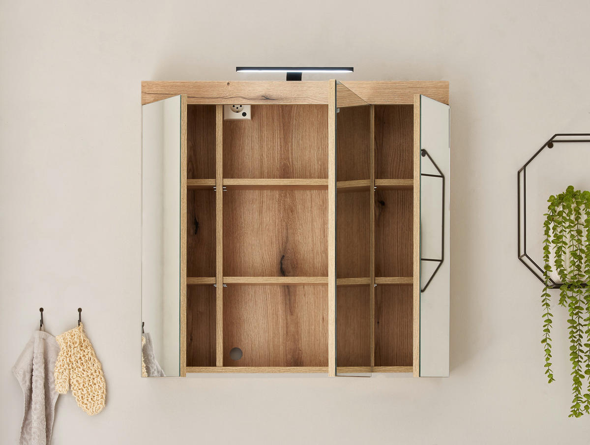 SPIEGELSCHRANK 80/77/17 cm  - Eichefarben, Basics, Glas/Holzwerkstoff (80/77/17cm) - MID.YOU