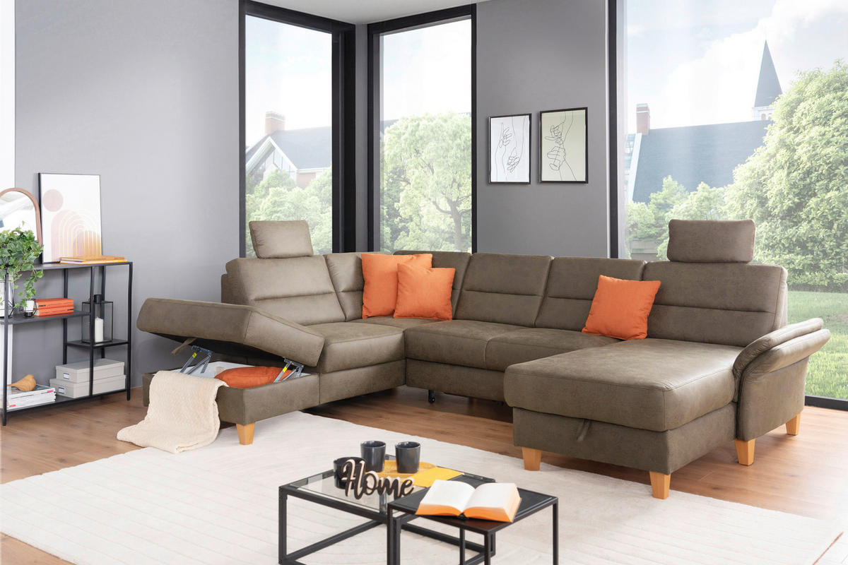 SEDACÍ SOUPRAVA, textil,  - tmavě hnědá/barvy dubu, Basics, dřevo/textil (213/303/162cm) - Cantus