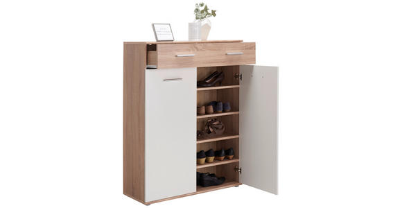 SCHUHSCHRANK 90/120/36 cm - Eichefarben/Silberfarben, Design, Holzwerkstoff/Kunststoff (90/120/36cm) - Carryhome