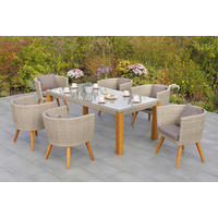 GARTENTISCHGRUPPE AkazieHartholz Aluminium  - Beige/Braun, KONVENTIONELL, Glas/Holz - Gardenson