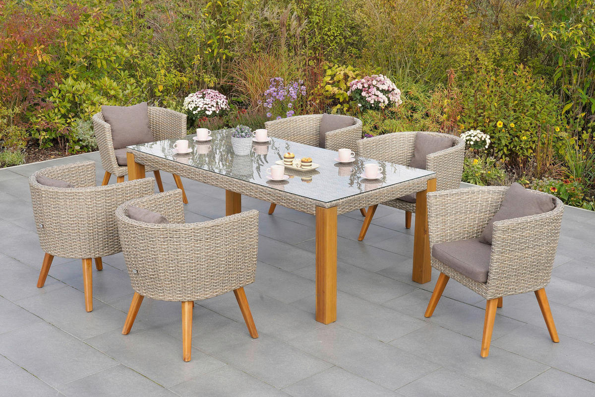 GARTENTISCHGRUPPE AkazieHartholz Aluminium  - Beige/Braun, KONVENTIONELL, Glas/Holz - Gardenson