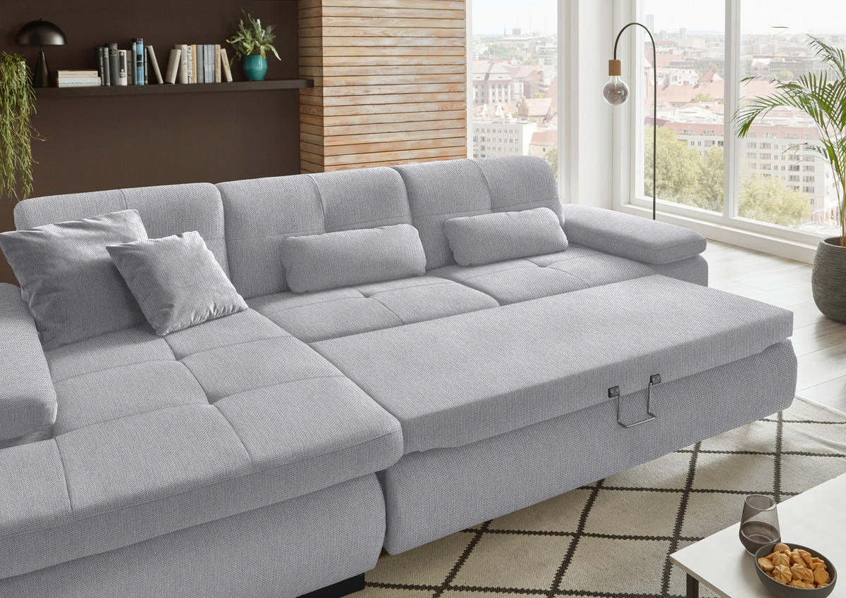 ECKSOFA in Flachgewebe Silberfarben  - Silberfarben/Schwarz, Design, Textil/Metall (174/297cm) - Beldomo Style