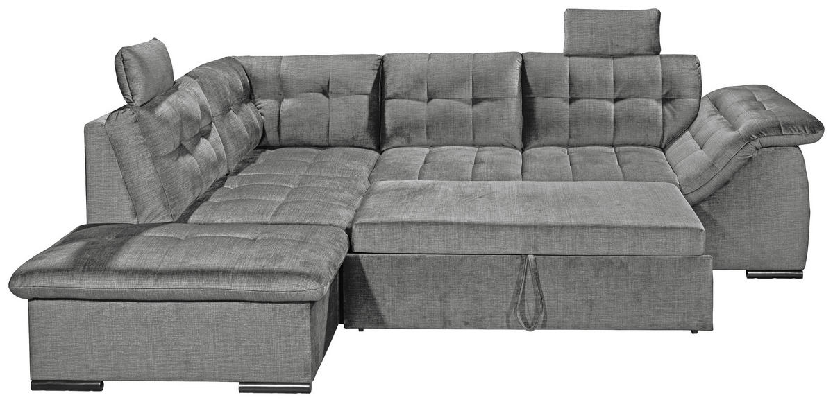 ECKSOFA in Mikrovelours Grau  - Schwarz/Grau, Konventionell, Kunststoff/Textil (217/283cm) - MID.YOU