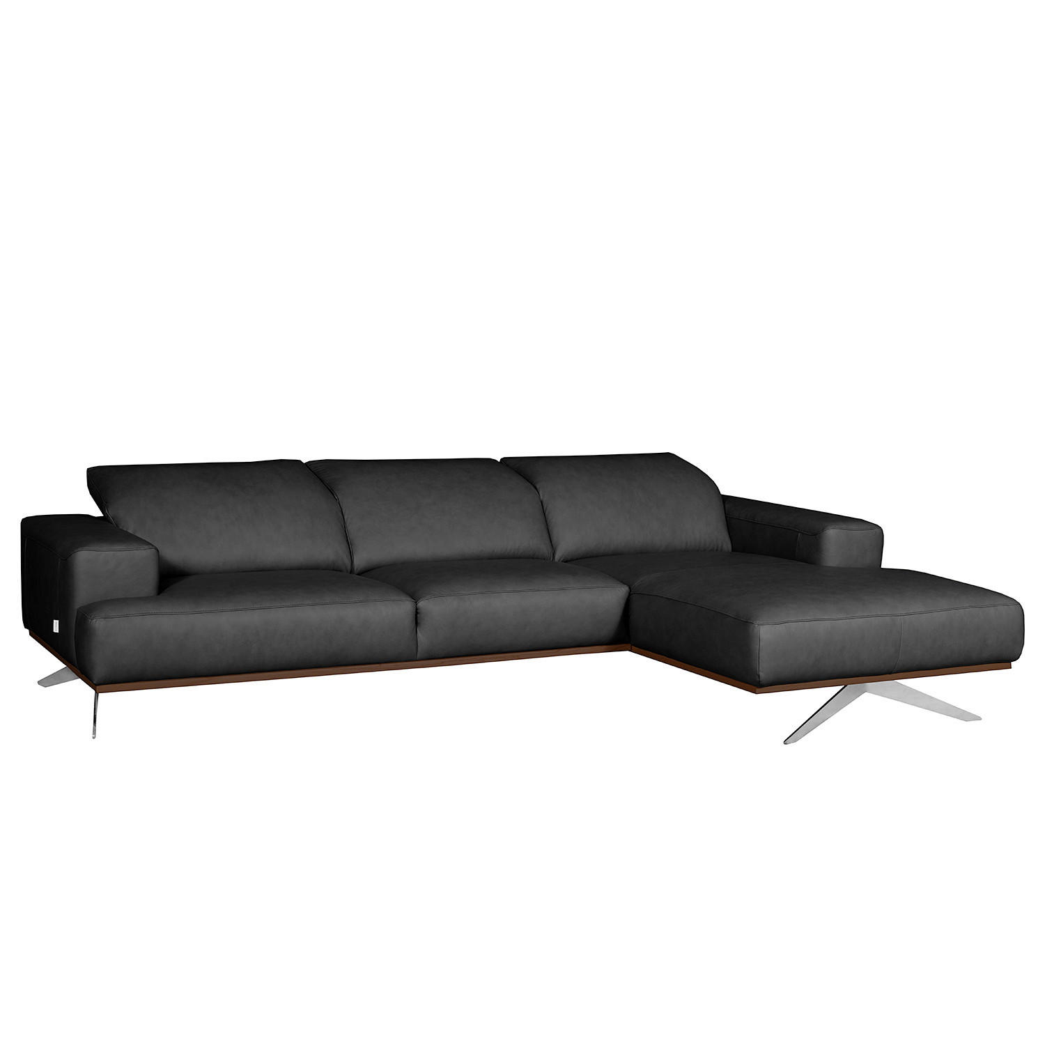 ECKSOFA  in Echtleder Schwarz  295/187 cm  - Chromfarben/Schwarz, Design, Leder/Metall (295/187cm) - Livetastic