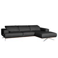 ECKSOFA  in Echtleder Schwarz  295/187 cm  - Chromfarben/Schwarz, Design, Leder/Metall (295/187cm) - Livetastic