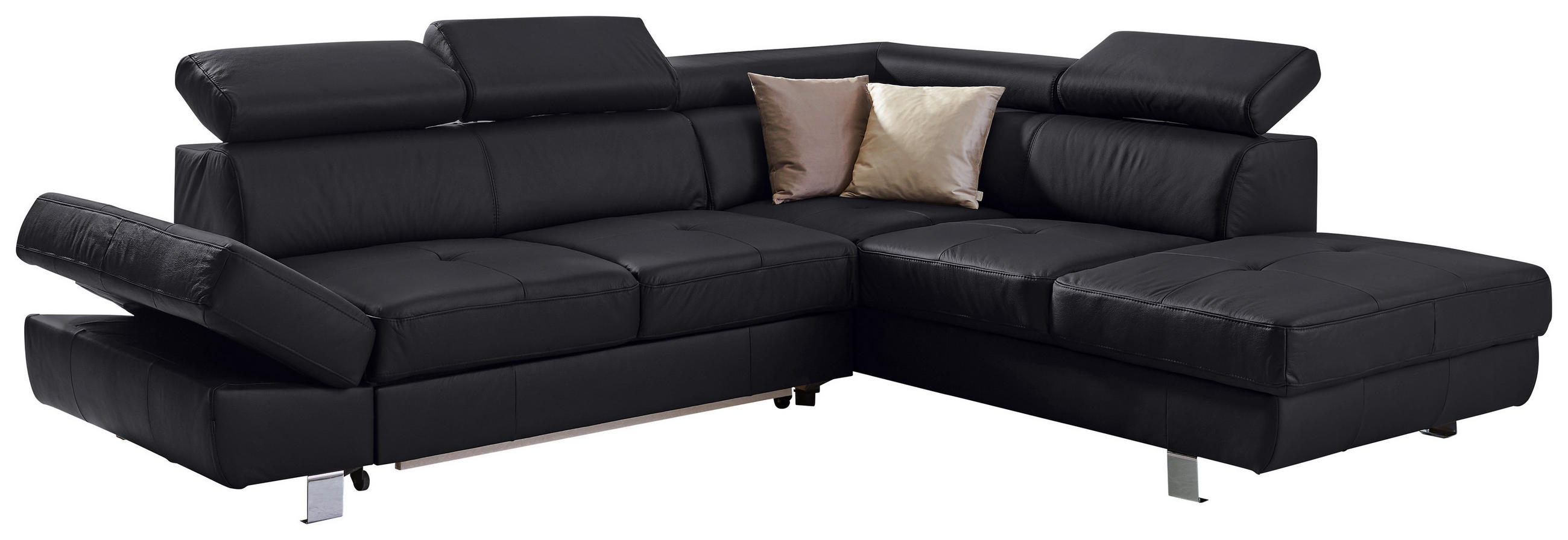 ECKSOFA Schwarz Kombination Echtleder/Lederlook Lederlook Armteilverstellung, Kopfteilverstellung  - Chromfarben/Schwarz, Design, Leder/Textil (265/212cm) - Stylife