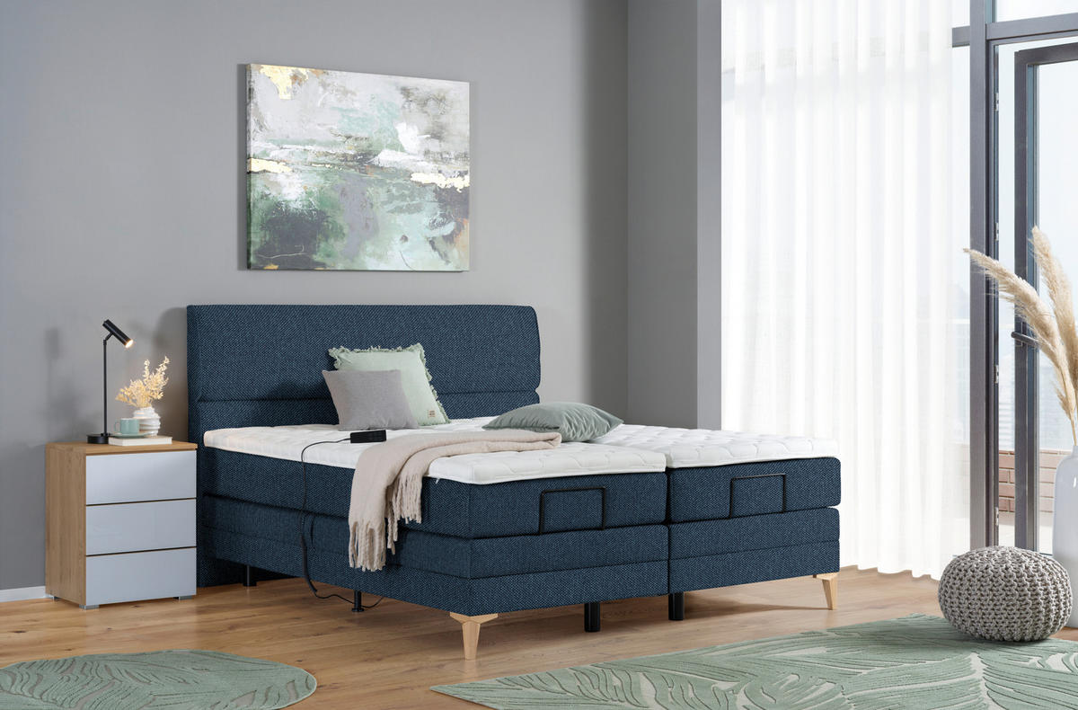 BOXSPRINGBETT 160/200 cm  in Blau  - Blau/Eichefarben, Konventionell, Holz/Textil (160/200cm) - Voleo