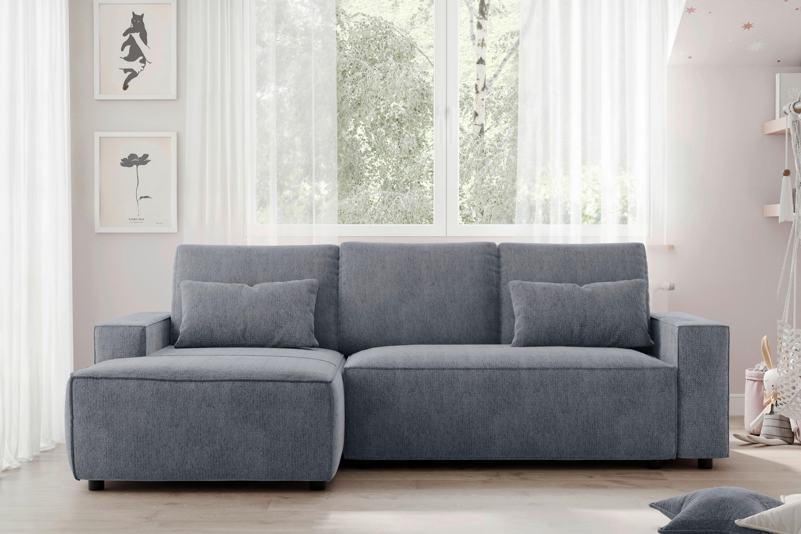 ECKSCHLAFSOFA  mit Rücken echt Chenille Anthrazit  - Anthrazit/Schwarz, MODERN, Kunststoff/Textil (154/247cm) - Livetastic