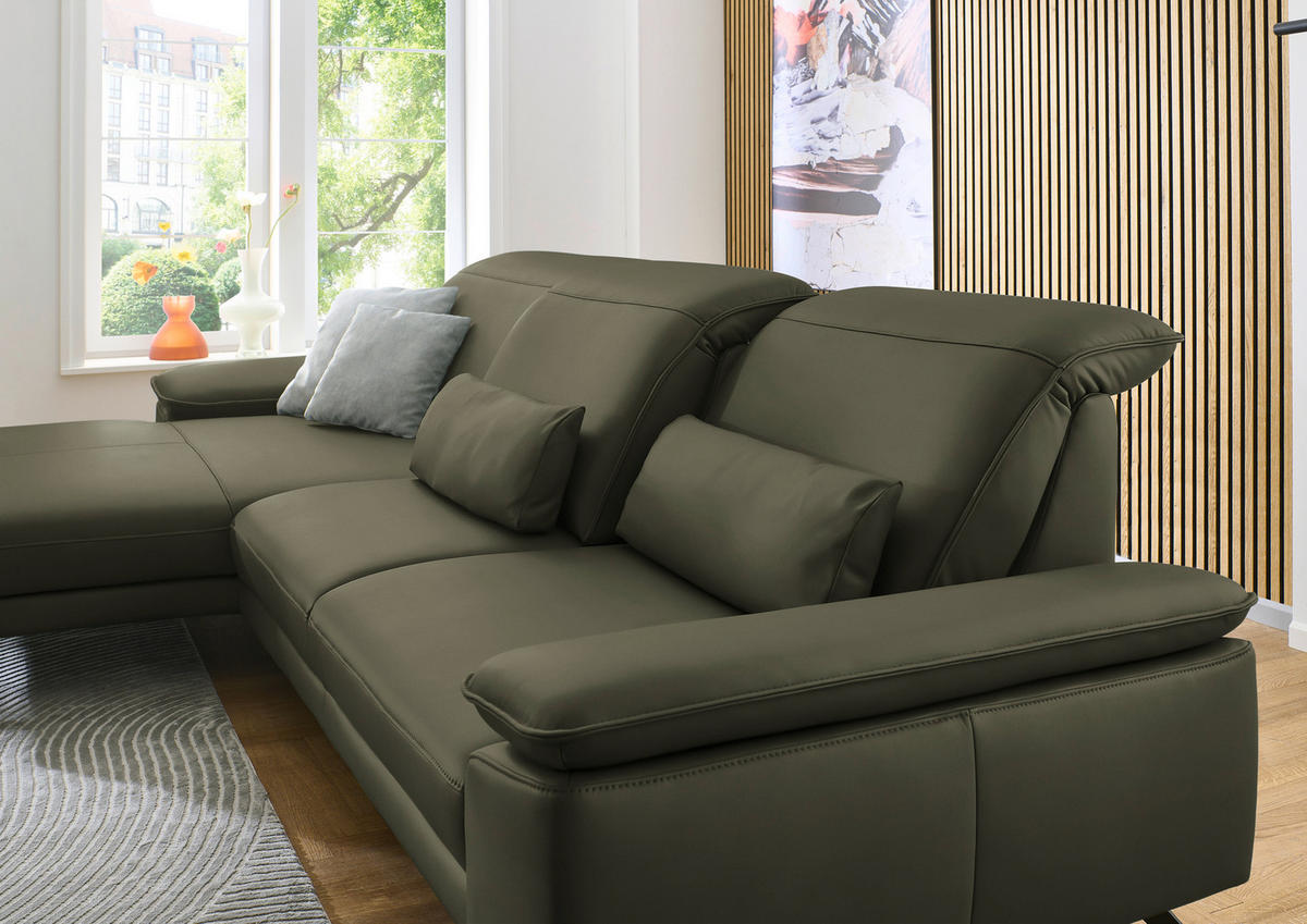 ECKSOFA in Echtleder Grau, Grün  193/332 cm  - Schwarz/Grau, Design, Leder/Metall (193/332cm) - Dieter Knoll