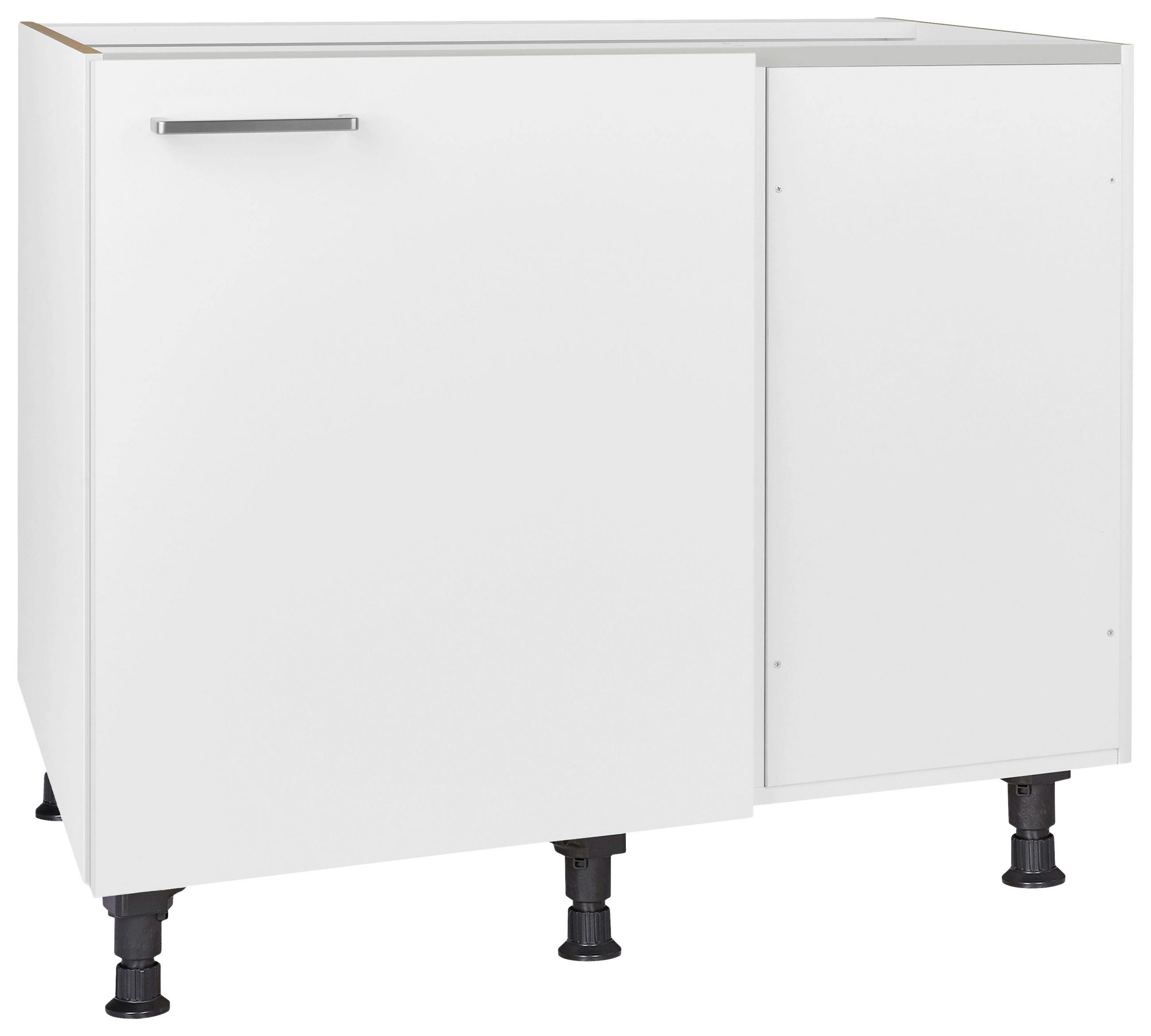 ECKUNTERSCHRANK 125/87/65 cm  - Edelstahlfarben/Weiß, MODERN, Holzwerkstoff/Metall (125/87/65cm) - Nobilia