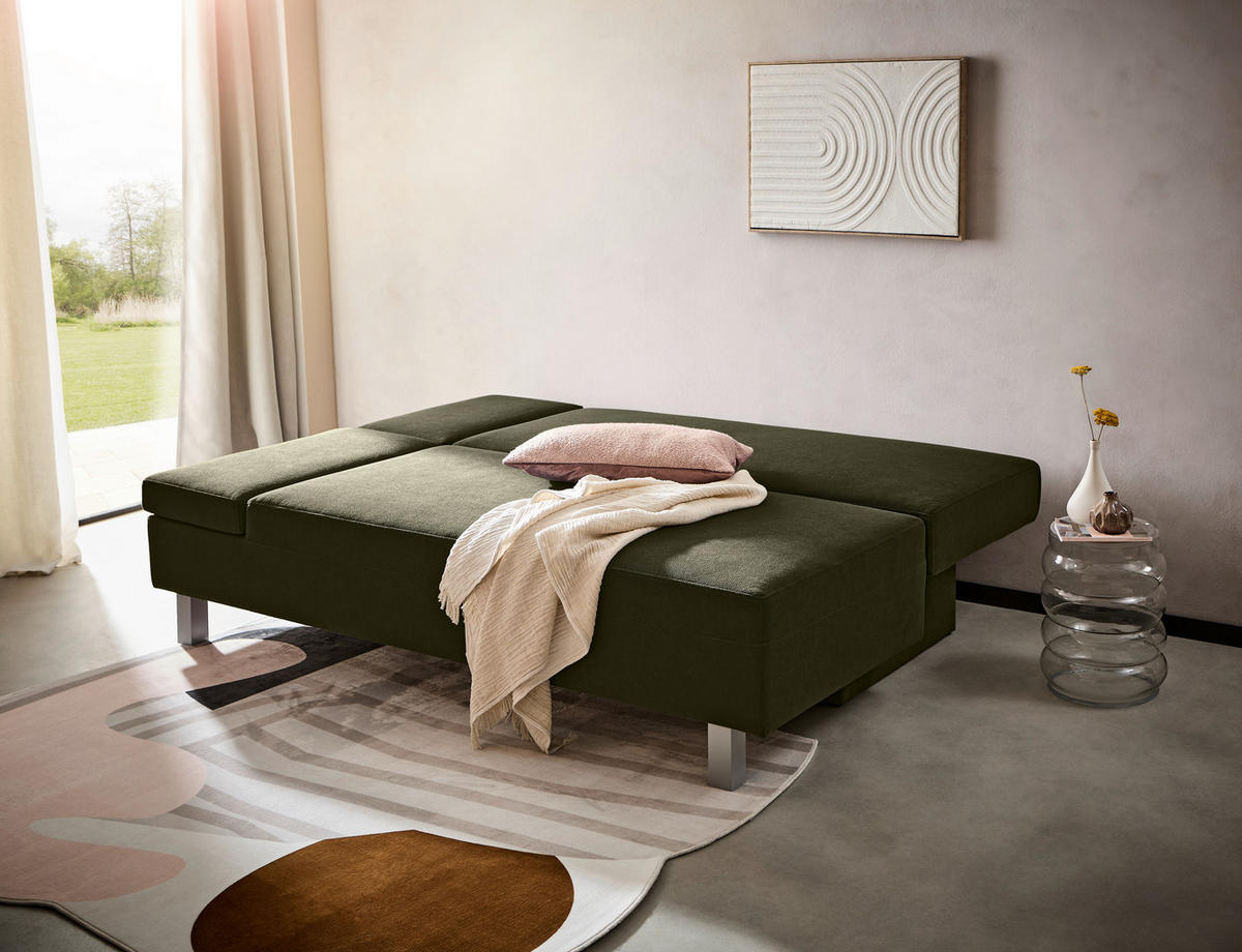 SCHLAFSOFA in Flachgewebe Dunkelgrün  - Chromfarben/Dunkelgrün, Design, Holz/Textil (205/77-93/99cm) - Novel