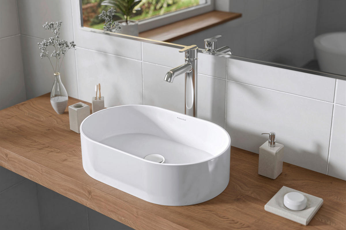 WASCHBECKEN  - Weiss, Basics, Stein (55/14/35cm) - Dieter Knoll