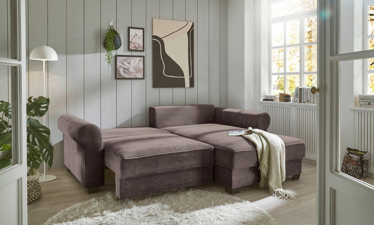 ECKSOFA in Cord Braun  - Schwarz/Braun, Konventionell, Kunststoff/Textil (255/185cm) - MID.YOU