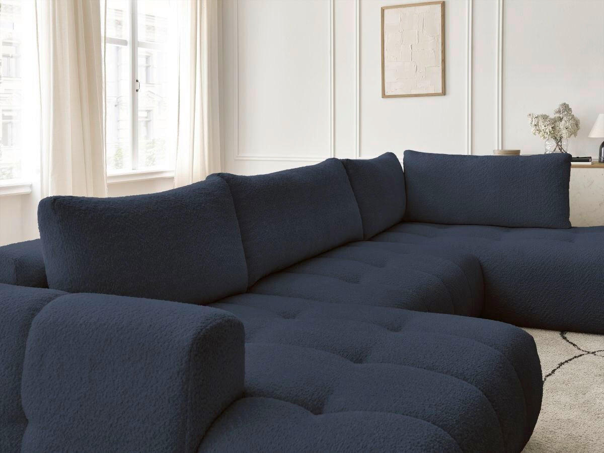 WOHNLANDSCHAFT  FUJI  Dunkelblau Bouclé  - Schwarz/Dunkelblau, MODERN, Kunststoff/Textil (160/377/204cm)