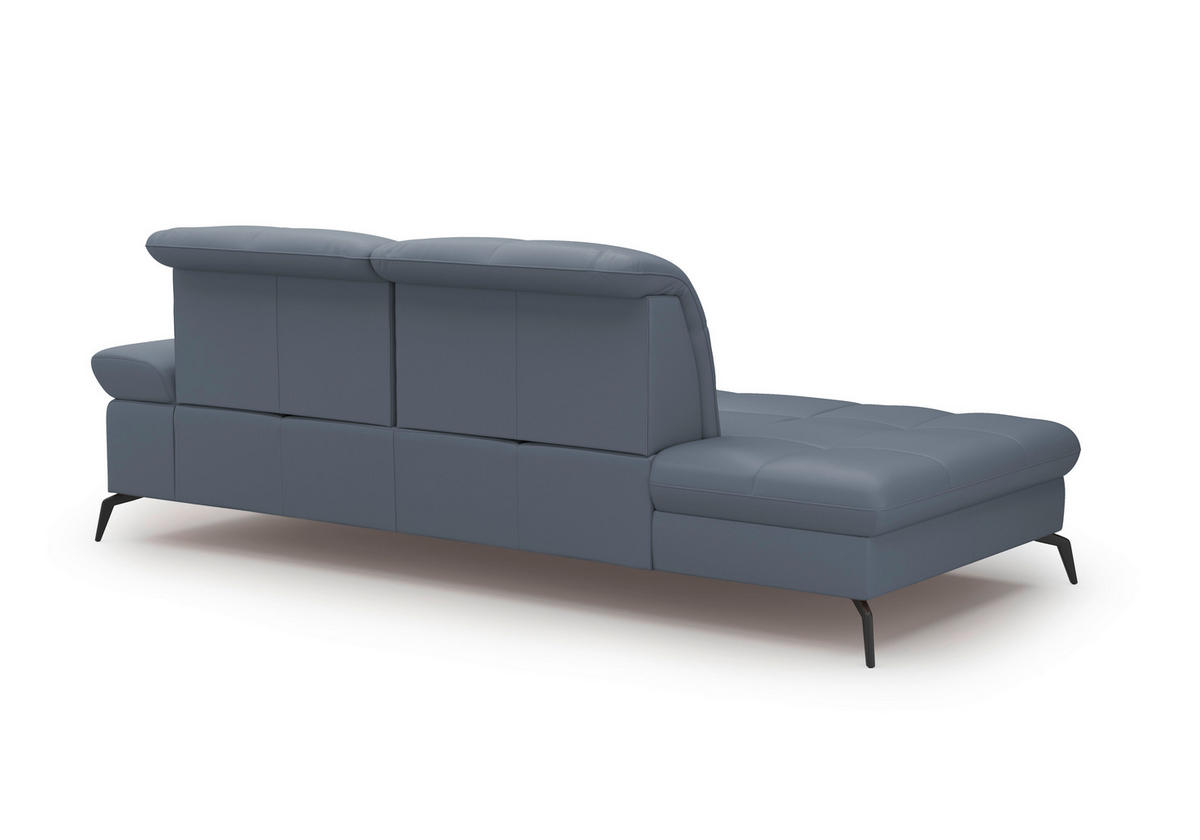 RÉCAMIERE Graublau Echtleder  - Graublau/Schwarz, KONVENTIONELL, Leder/Metall (231/90/122cm) - Sit & More