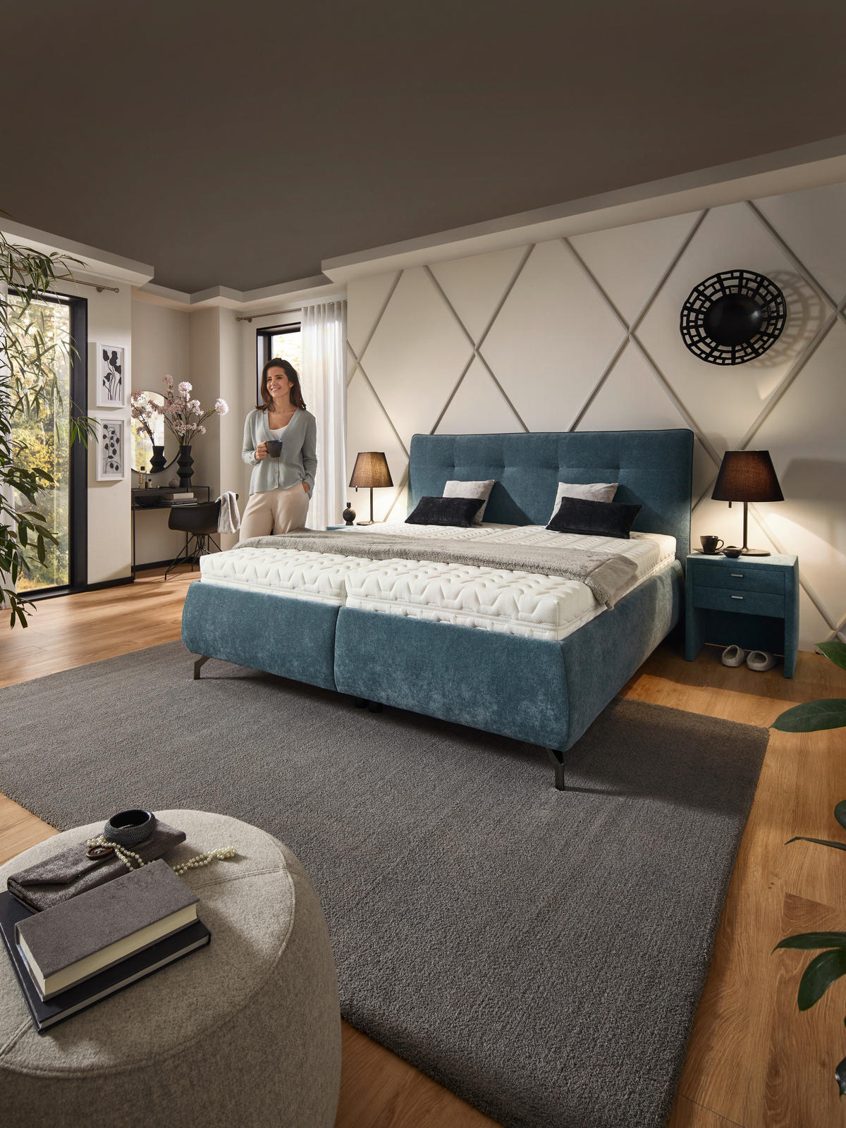 POLSTERBETT 180/200 cm, inkl. Bettkasten, Lattenroste, Matratzen,  in Blau  - Blau/Anthrazit, Design, Holz/Textil (180/200cm) - Voleo