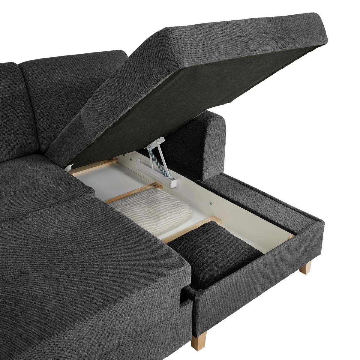 ECKSOFA Anthrazit Flachgewebe  - Anthrazit/Buchefarben, KONVENTIONELL, Holz/Textil (241/166cm) - Carryhome
