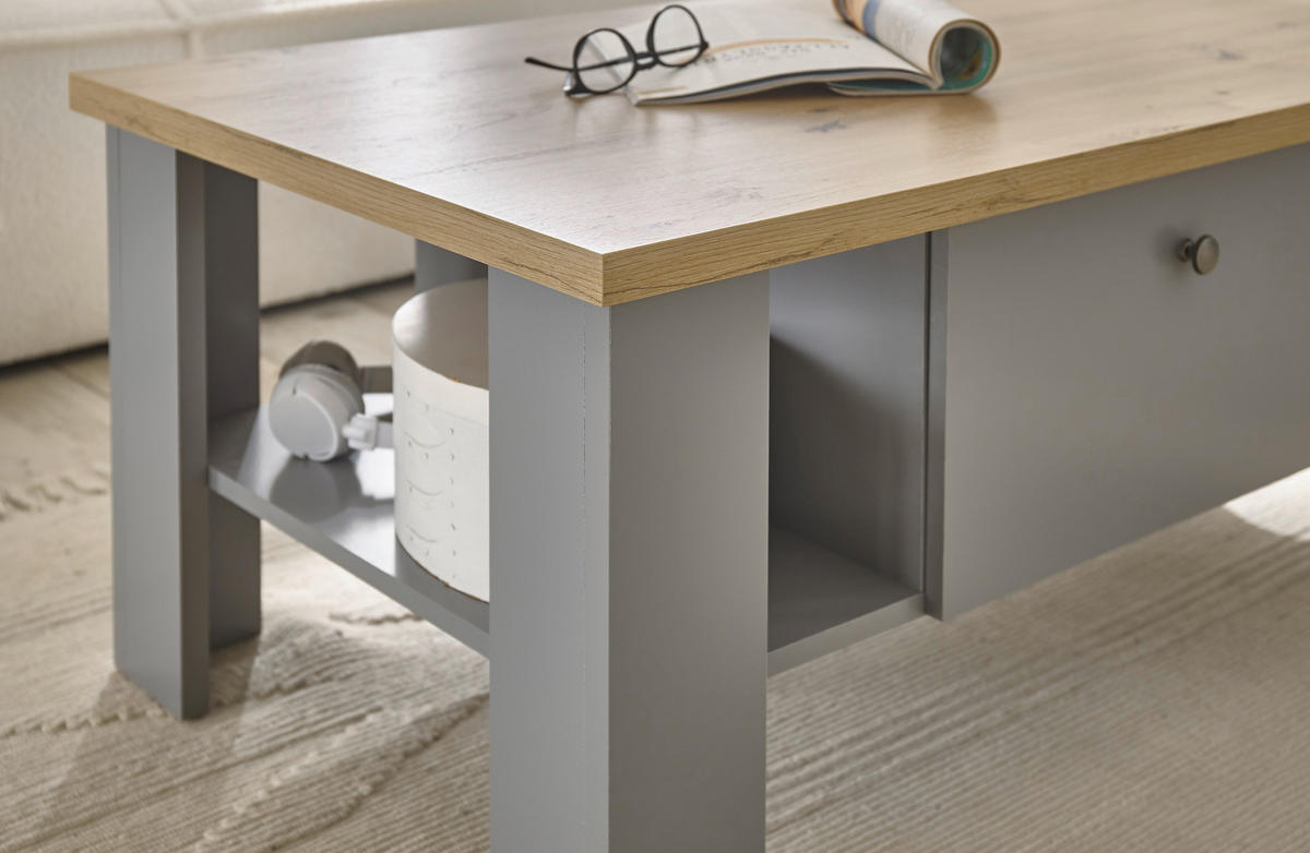 COUCHTISCH rechteckig Eichefarben, Hellgrau  - Eichefarben/Silberfarben, Design, Holzwerkstoff/Metall (107/46/67cm) - MID.YOU