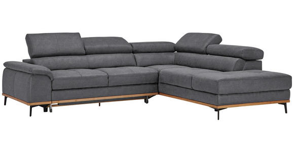 ECKSOFA in Webstoff Grau  - Schwarz/Grau, Natur, Holz/Textil (282/226cm) - Novel