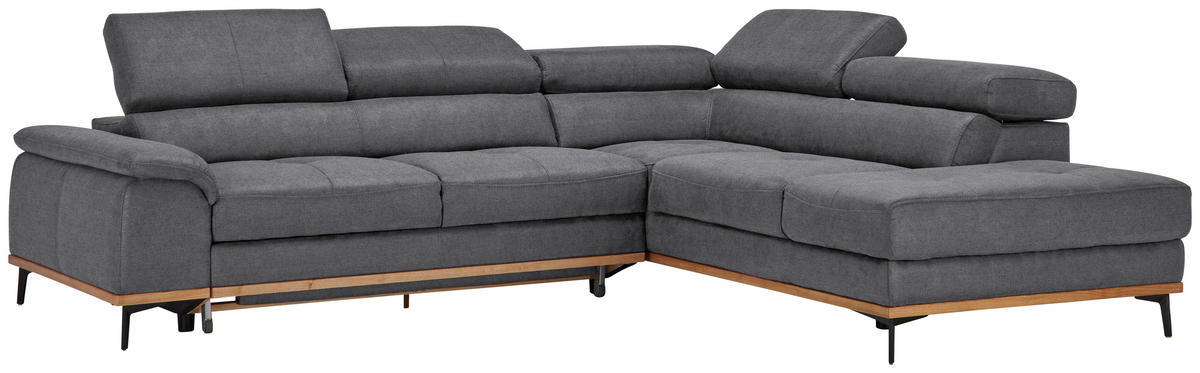 ECKSOFA Grau Webstoff  - Schwarz/Grau, Natur, Holz/Textil (282/226cm) - Novel