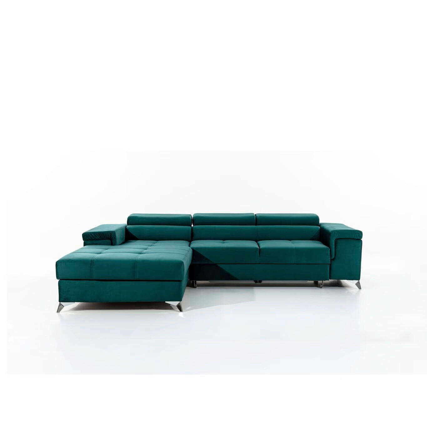 ECKSOFA Grün Samt  - Silberfarben/Grün, Design, Textil/Metall (205/281cm) - MID.YOU