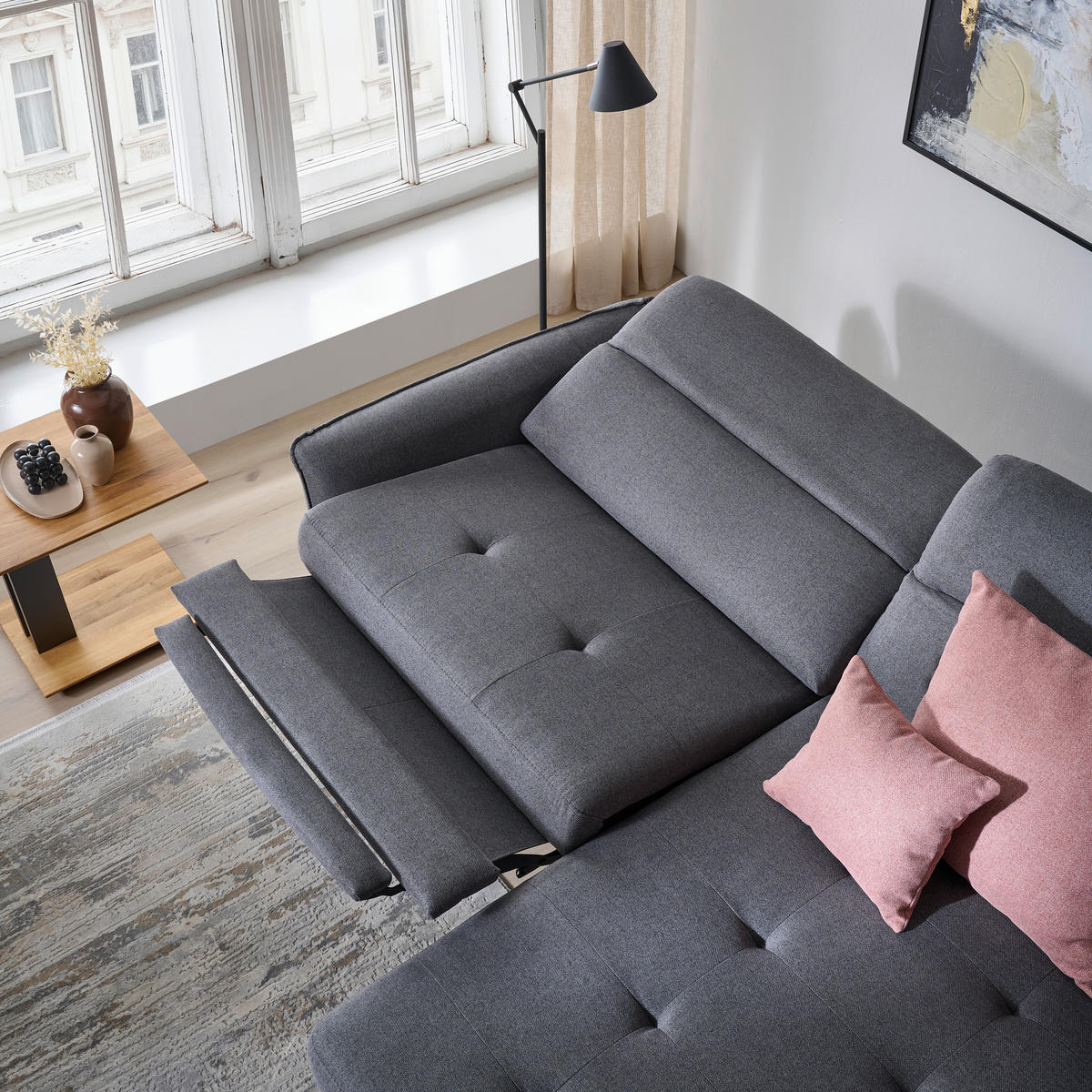 ECKSOFA Flachgewebe Anthrazit  - Anthrazit/Schwarz, Design, Textil/Metall (246/175cm) - Celina