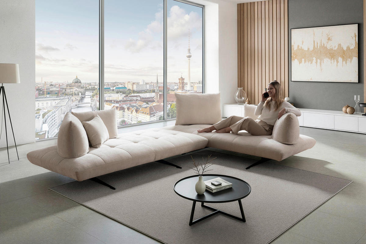 ECKSOFA Sofaschmiede in Mikrofaser Creme  345/230 cm  - Creme/Schwarz, Design, Textil (345/230cm) - Moderano