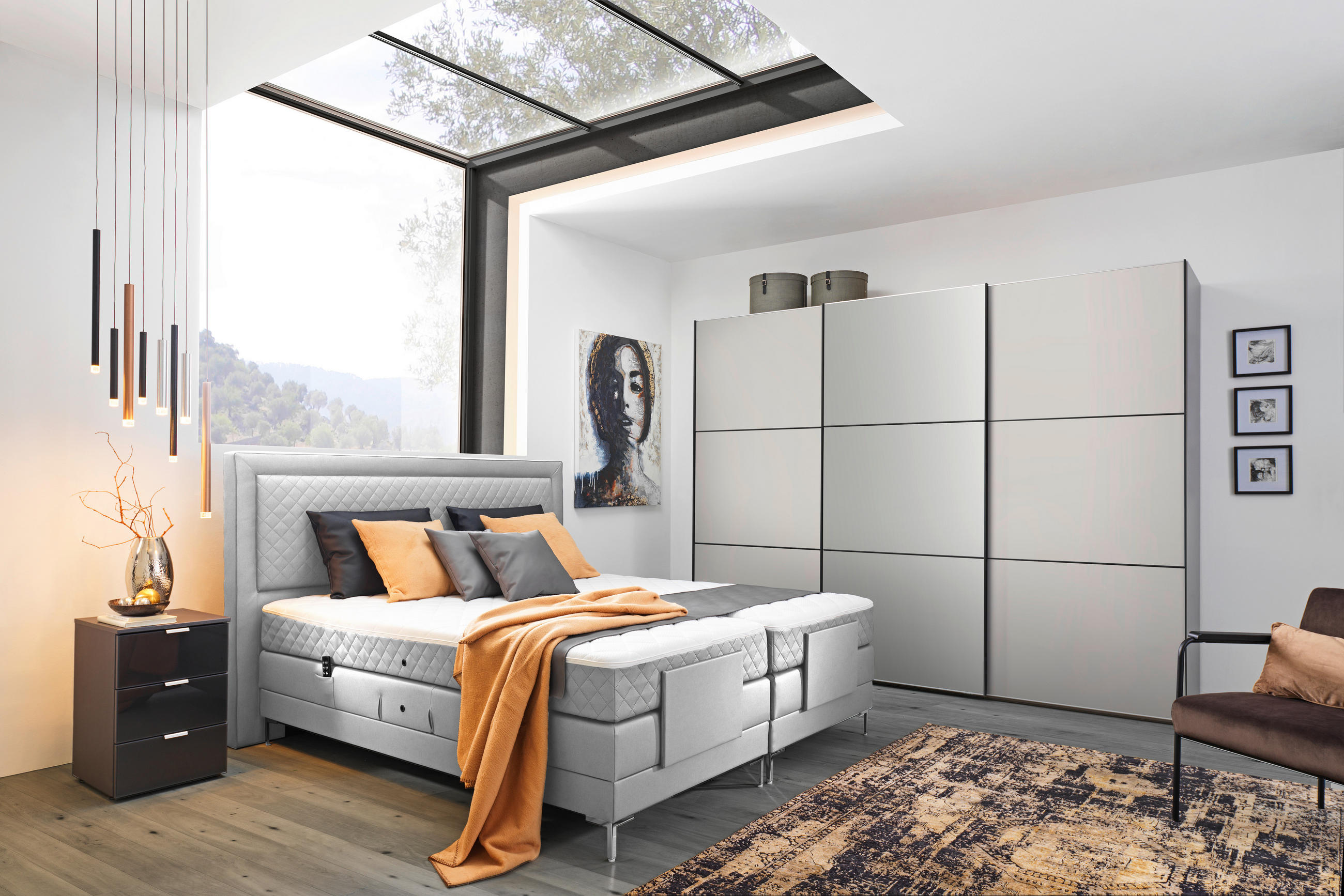 BOXSPRINGBETT 160/200 cm  in Hellgrau  - Hellgrau/Alufarben, Design, Textil/Metall (160/200cm) - Welnova