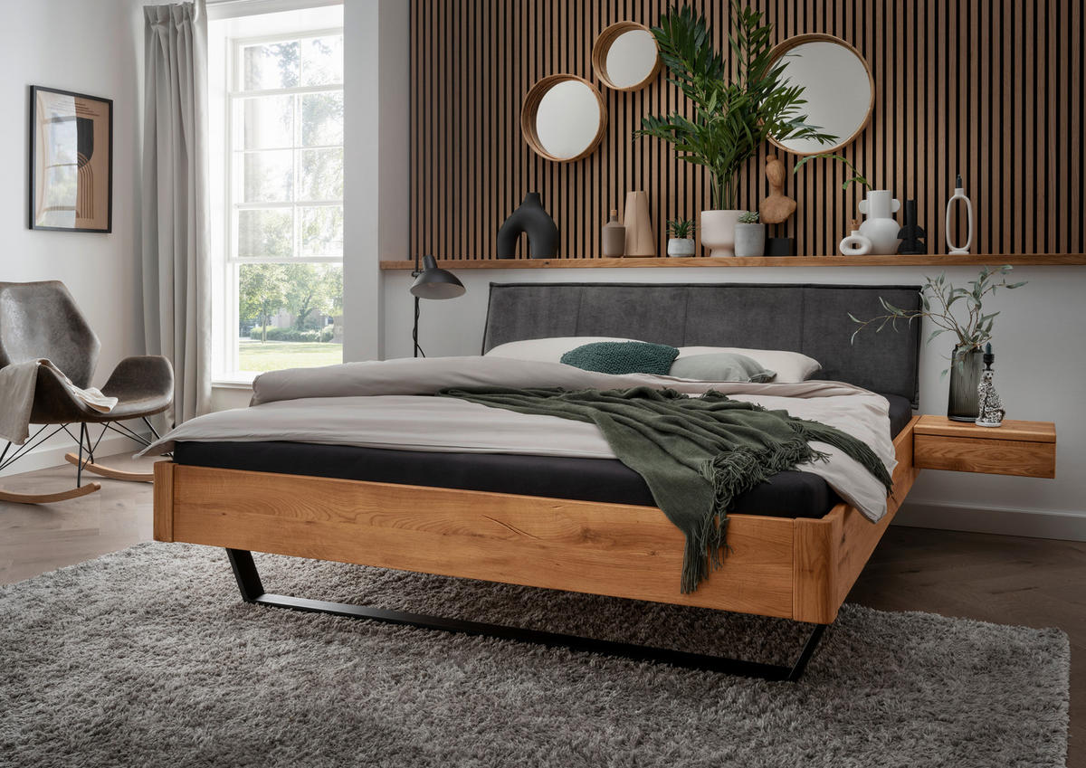BALKENBETT 180/200 cm  in Wildeiche  - Wildeiche/Anthrazit, Natur, Holz/Metall (180/200cm) - Linea Natura