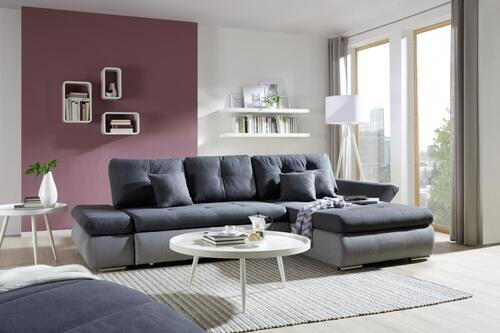 ECKSOFA in Webstoff Hellgrau, Anthrazit  - Chromfarben/Anthrazit, Design, Kunststoff/Textil (302/187cm) - Carryhome