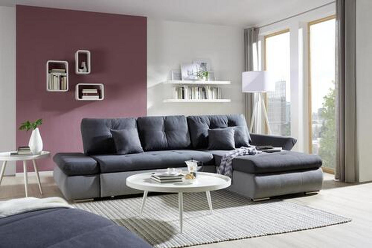 ECKSOFA in Webstoff Anthrazit, Dunkelgrau  - Chromfarben/Dunkelgrau, Design, Kunststoff/Textil (302/187cm) - Carryhome